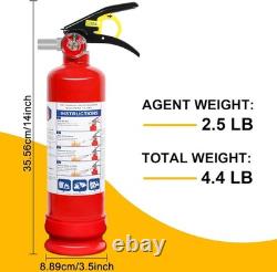 2 Pack ABC Dry Chemical Fire Extinguishers, 2.5 lb 1A10BC Rating for Home, Veh