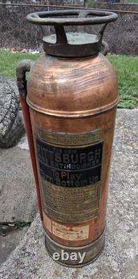 Antique copper brass The New Pittsburgh Fire extinguisher empty Rare