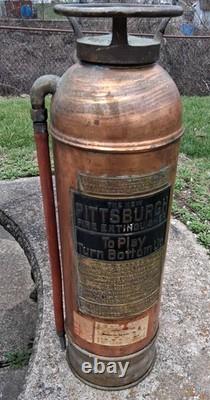 Antique copper brass The New Pittsburgh Fire extinguisher empty Rare