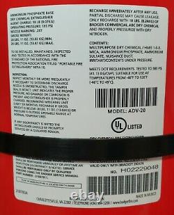 Badger Adv-20 Fire Extinguisher 6A80BC Dry Chemical Refillable 20 LB