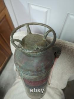 EMPTY. Vintage BUFFALO NEW YORK COPPER BRASS SHIELD FIRE EXTINGUISHER INDUSTRIAL