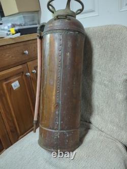 EMPTY. Vintage BUFFALO NEW YORK COPPER BRASS SHIELD FIRE EXTINGUISHER INDUSTRIAL