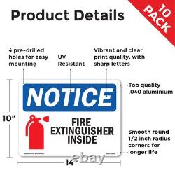 Fire Extinguisher Inside OSHA Notice Sign Metal, Plastic, Decal 5 or 10 Pack