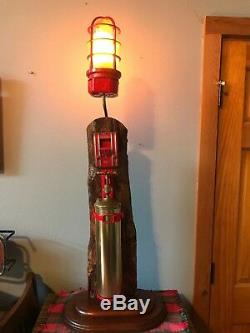 Fireman Fire Call Box With Industrial Fire Extinguisher Table Lamp Oak Base 8/459