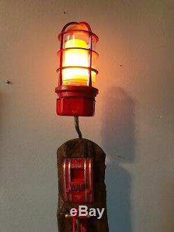 Fireman Fire Call Box With Industrial Fire Extinguisher Table Lamp Oak Base 8/459