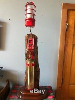Fireman Fire Call Box With Industrial Fire Extinguisher Table Lamp Oak Base 8/459