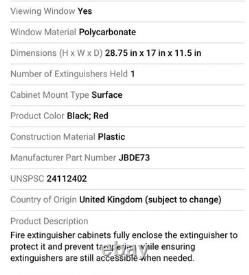 Jonesco JBDE73 Fire Extinguisher Cabinet, For 30 lb Tank, Surface Mount, Plastic
