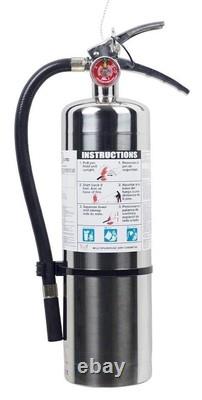 NEW 2025-5 lb. CHROME/STAINLESS STEEL ABC FIRE EXTINGUISHER WALL BRACKET & SIGN