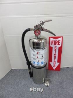 NEW 2025-5 lb. CHROME/STAINLESS STEEL ABC FIRE EXTINGUISHER WALL BRACKET & SIGN