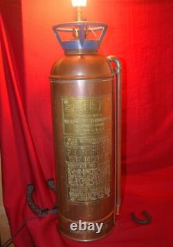OLD VINTAGE SAFETY FIRE EXTINGUISHER Co. NY BRASS & COPPER EMPTY NEW YORK LAMP