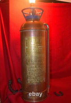 OLD VINTAGE SAFETY FIRE EXTINGUISHER Co. NY BRASS & COPPER EMPTY NEW YORK LAMP