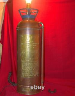 OLD VINTAGE SAFETY FIRE EXTINGUISHER Co. NY BRASS & COPPER EMPTY NEW YORK LAMP