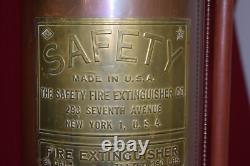 OLD VINTAGE SAFETY FIRE EXTINGUISHER Co. NY BRASS & COPPER EMPTY NEW YORK LAMP
