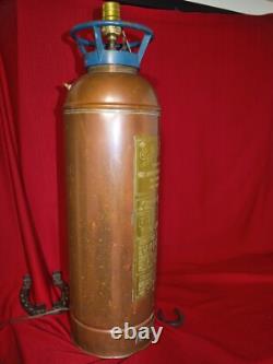 OLD VINTAGE SAFETY FIRE EXTINGUISHER Co. NY BRASS & COPPER EMPTY NEW YORK LAMP