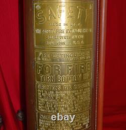 OLD VINTAGE SAFETY FIRE EXTINGUISHER Co. NY BRASS & COPPER EMPTY NEW YORK LAMP