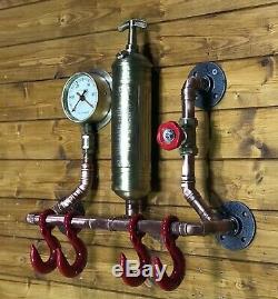 Urban Industrial Steampunk Coat Hook Vintage 1961 Fire Extinguisher, Winch Hooks