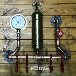 Urban Industrial Steampunk Coat Hook Vintage 1961 Fire Extinguisher, Winch Hooks