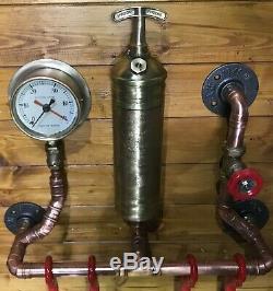 Urban Industrial Steampunk Coat Hook Vintage 1961 Fire Extinguisher, Winch Hooks