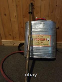 VTG 1965 Smith Indian Fire Pump Extinguisher W Brass Pump Utica New York Fireman