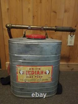 VTG 1965 Smith Indian Fire Pump Extinguisher W Brass Pump Utica New York Fireman
