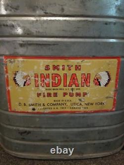 VTG 1965 Smith Indian Fire Pump Extinguisher W Brass Pump Utica New York Fireman