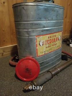 VTG 1965 Smith Indian Fire Pump Extinguisher W Brass Pump Utica New York Fireman