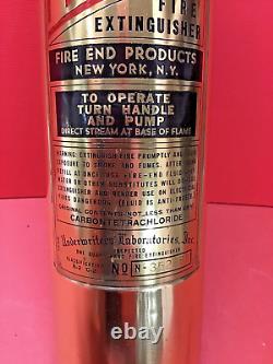 Vintage 1 Qt. Brass FIRE-END Fire Extinguisher. EMPTY