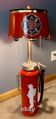 Vintage Firefighter Themed Fire Extinguisher Lamp Handcrafted, One Of A Kind
