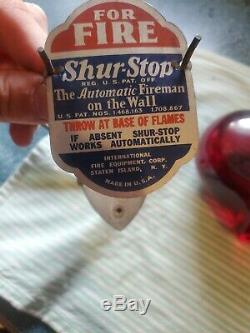 Vintage SHUR-STOP Glass FIRE Extinguisher Grenades With holder