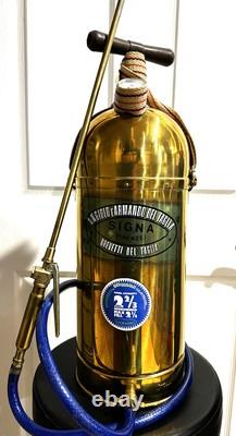 Vintage Signa Italian Brass Fire Extinguisher Original Box, Strap, Labels Italy