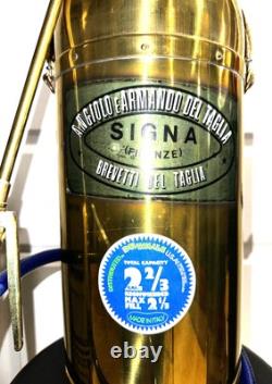Vintage Signa Italian Brass Fire Extinguisher Original Box, Strap, Labels Italy